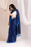 Pure Mul Cotton Handloom Contrast Color Border Saree - Navy Blue/Blue