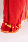 Pure Mul Cotton Handloom Contrast Color Border Saree - Red/Yellow