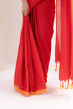 Pure Mul Cotton Handloom Contrast Color Border Saree - Red/Yellow