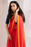 Pure Mul Cotton Handloom Contrast Color Border Saree - Red/Yellow