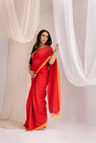 Pure Mul Cotton Handloom Contrast Color Border Saree - Red/Yellow