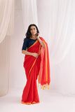 Pure Mul Cotton Handloom Contrast Color Border Saree - Red/Yellow