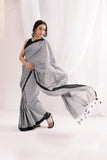 Pure Mul Cotton Handloom Contrast Color Border Saree - Grey/Black