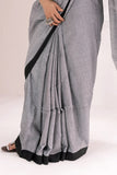 Pure Mul Cotton Handloom Contrast Color Border Saree - Grey/Black