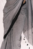 Pure Mul Cotton Handloom Contrast Color Border Saree - Grey/Black