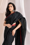 Pure Mul Cotton Handloom Contrast Color Border Saree - Black/Maroon