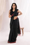 Pure Mul Cotton Handloom Contrast Color Border Saree - Black/Maroon