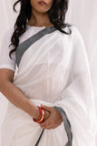 Pure Mul Cotton Handloom Contrast Color Border Saree - White/Grey