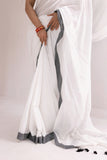 Pure Mul Cotton Handloom Contrast Color Border Saree - White/Grey