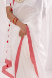 Pure Mul Cotton Handloom Contrast Color Border Saree - White/Red