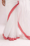 Pure Mul Cotton Handloom Contrast Color Border Saree - White/Red