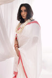 Pure Mul Cotton Handloom Contrast Color Border Saree - White/Red
