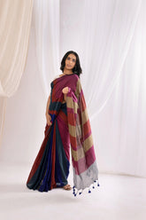 Pure Mul Cotton Handloom Contrast Color Pallu Saree - Multicolor