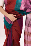 Pure Mul Cotton Handloom Contrast Color Pallu Saree - Multicolor