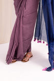 Pure Mul Cotton Handloom Contrast Color Pallu Saree - Twilight Lavender Purple