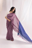 Pure Mul Cotton Handloom Contrast Color Pallu Saree - Twilight Lavender Purple