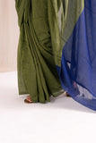 Pure Mul Cotton Handloom Contrast Color Pallu Saree - Green/Blue