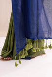 Pure Mul Cotton Handloom Contrast Color Pallu Saree - Green/Blue