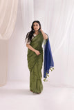 Pure Mul Cotton Handloom Contrast Color Pallu Saree - Green/Blue