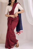 Pure Mul Cotton Handloom Contrast Color Pallu Saree - Maroon/Blue