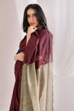 Pure Mul Cotton Handloom Contrast Color Pallu Saree - Maroon/Dull Brown