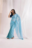 Pure Mul Cotton Handloom Contrast Color Pallu Saree - Sky Blue/Sapphire