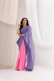 Pure Mul Cotton Handloom Contrast Color Pallu Saree - Violate/Pink