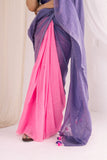 Pure Mul Cotton Handloom Contrast Color Pallu Saree - Violate/Pink