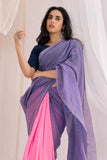 Pure Mul Cotton Handloom Contrast Color Pallu Saree - Violate/Pink