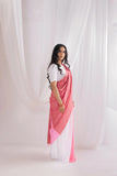 Pure Mul Cotton Handloom Contrast Color Pallu Saree - Red/Pink/White