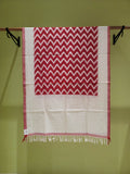 Pure Cotton Ikat Handloom Dupatta - White/Red - Vastra Raag