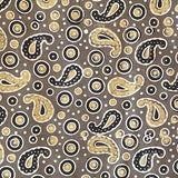 Pure Cotton Hand Block Ajrakh Printed Fabric - Small Mango/Circle - Biscuit Brown