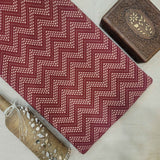 Pure Cotton Discharge Hand Block Printed Fabric - Zig Zag - Maroon