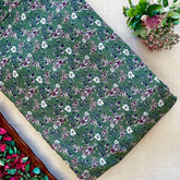 Pure Georgette Printed Fabric - Green/Purple - Floral