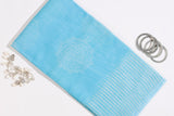Aqua Blue - Kota Doria Bagru Hand Block Printed Saree