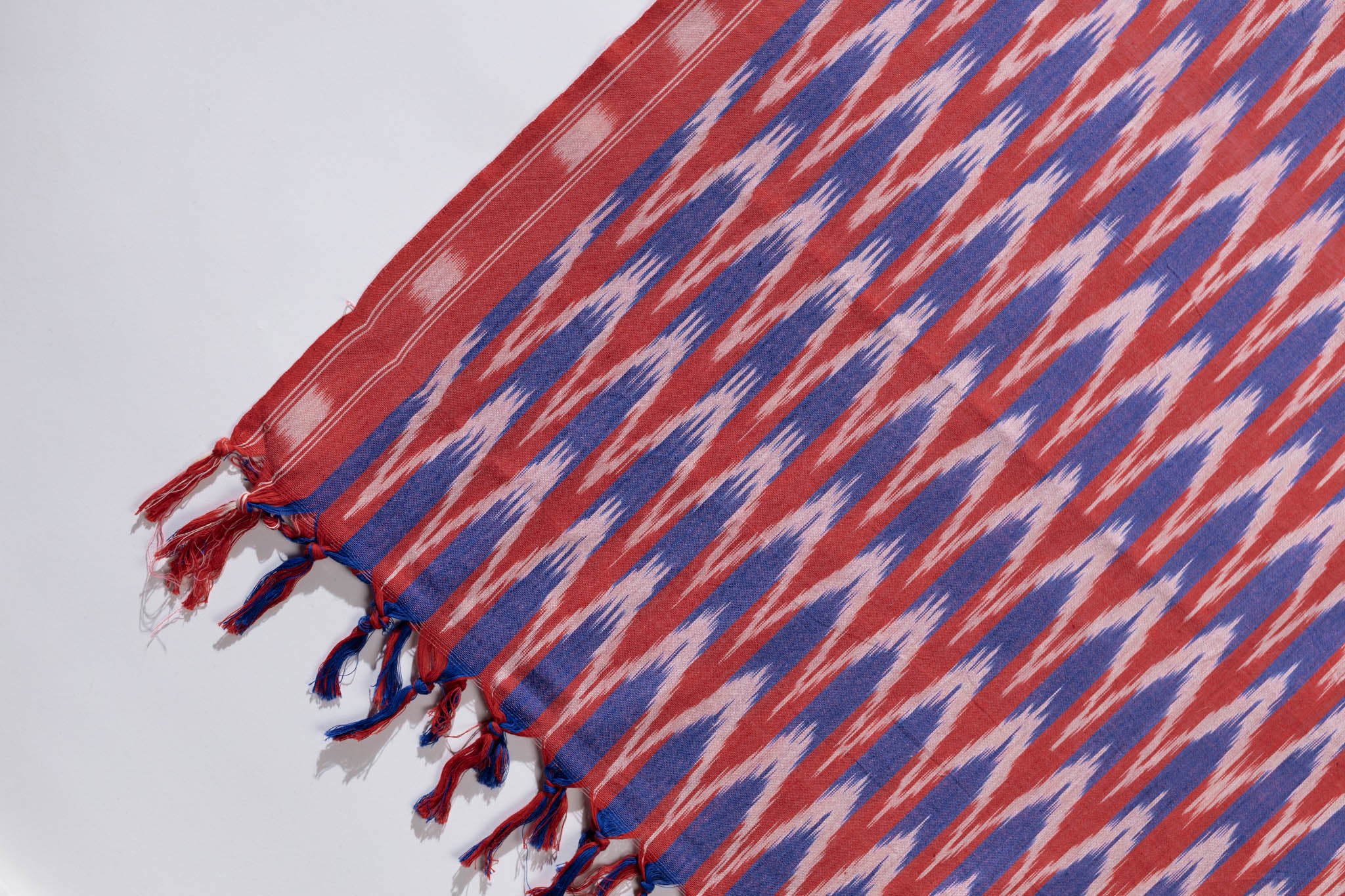 Pure Cotton Ikat Weaved 3 Piece Suit Piece - Blue/Red - Vastra Raag