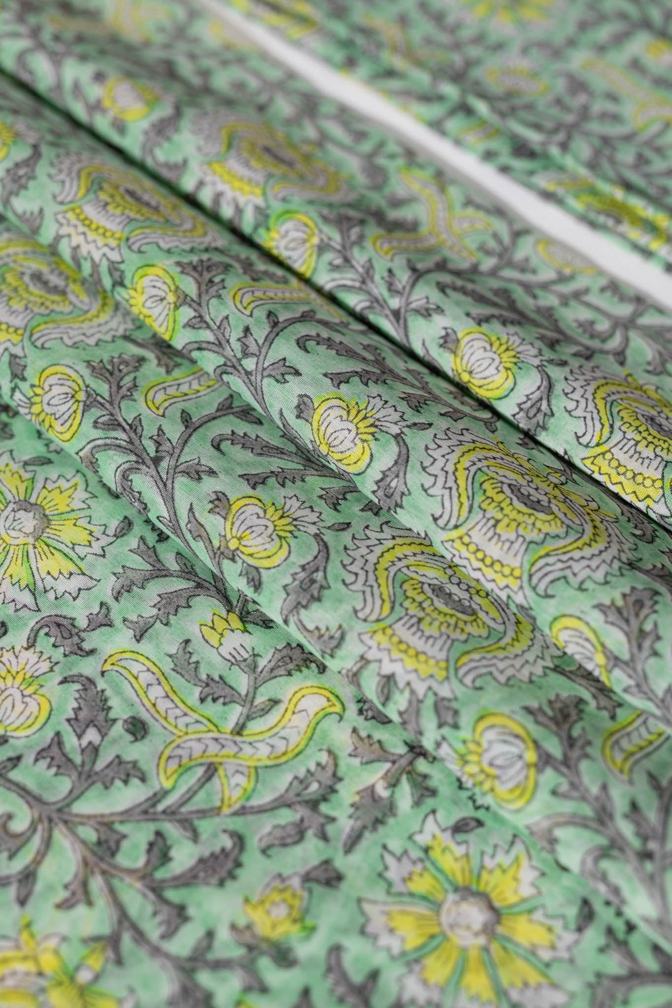 Pure Chanderi Silk Hand Block Printed 3 PC Suit - Green/Yellow - Vastra Raag