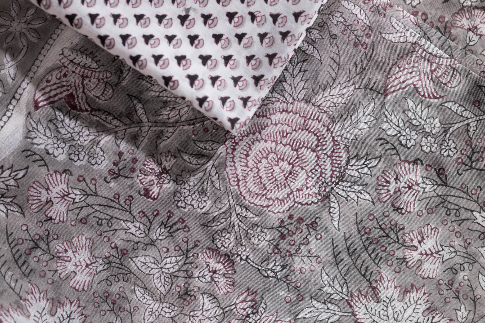 Pure Chanderi Silk Hand Block Printed 3 PC Suit - Grey - Vastra Raag