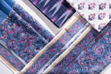 Pure Cotton Ikat Weaved Hand Block Printed 3 PC Suit with Kota Doria Dupatta - Indigo Blue - Vastra Raag