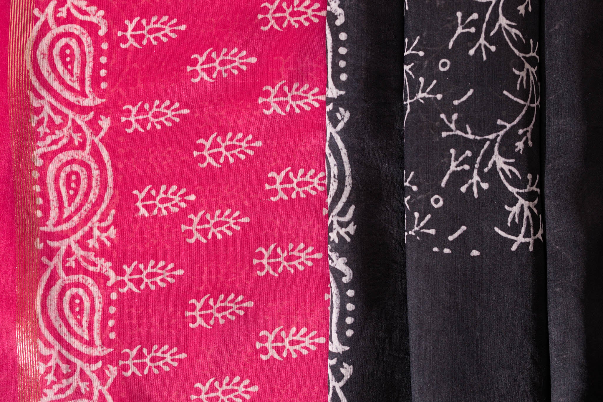 Maheshwari Silk 3 PC Suit Piece - Pink/Black - Vastra Raag