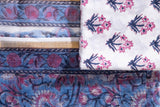 Pure Cotton Ikat Weaved Hand Block Printed 3 PC Suit with Kota Doria Dupatta - Indigo Blue - Vastra Raag