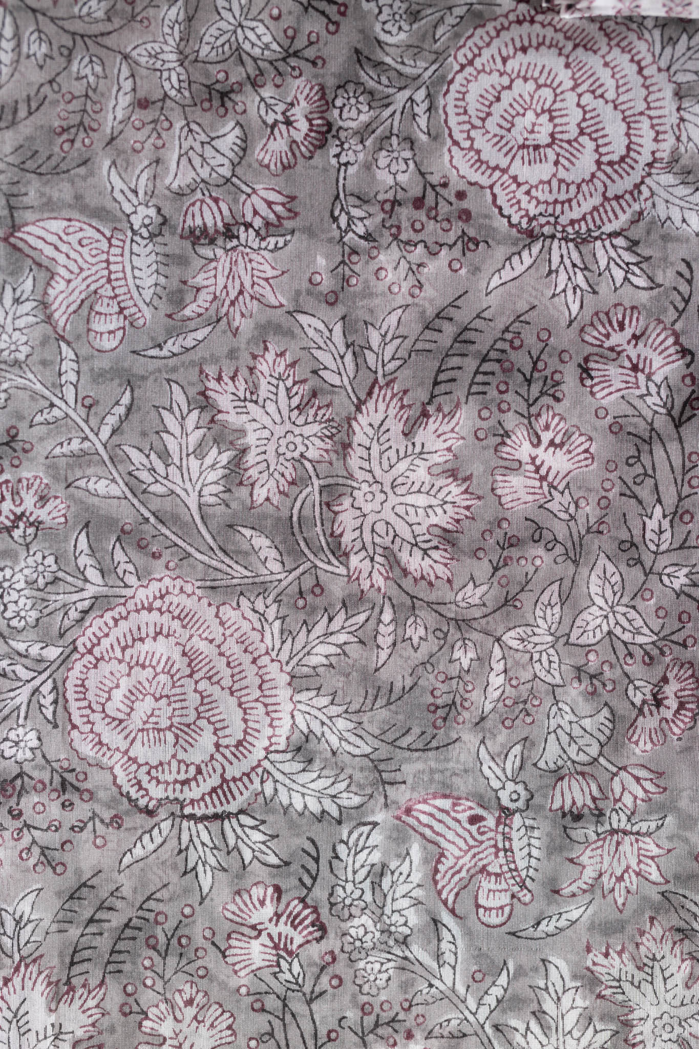 Pure Chanderi Silk Hand Block Printed 3 PC Suit - Grey - Vastra Raag