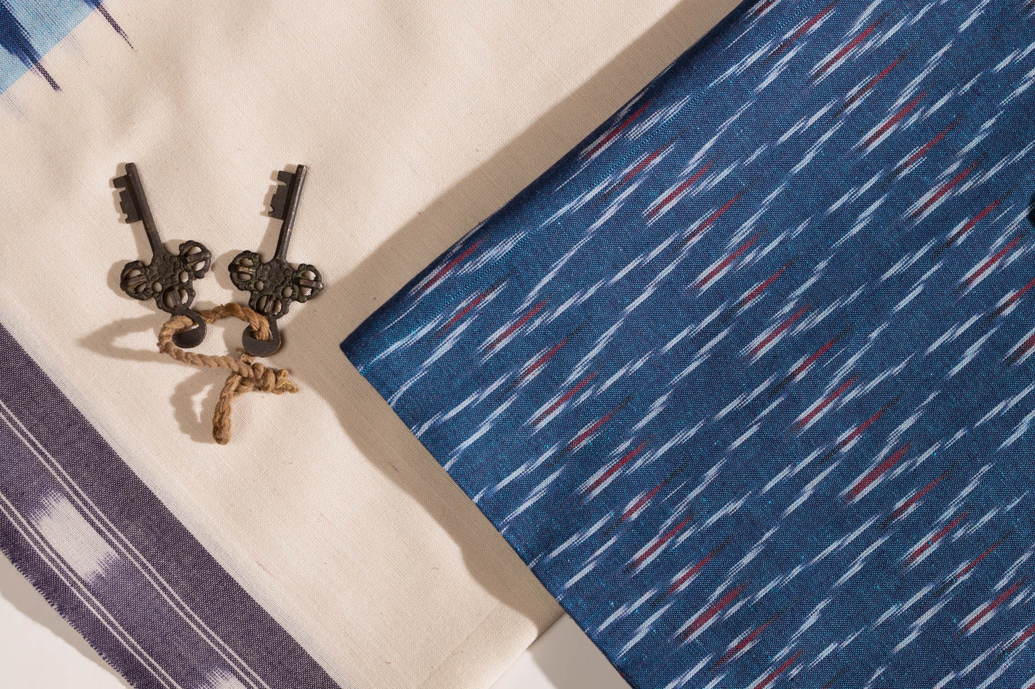 Pure Cotton Ikat Weaved 3 Piece Suit Piece - Teal/Ivory - Vastra Raag