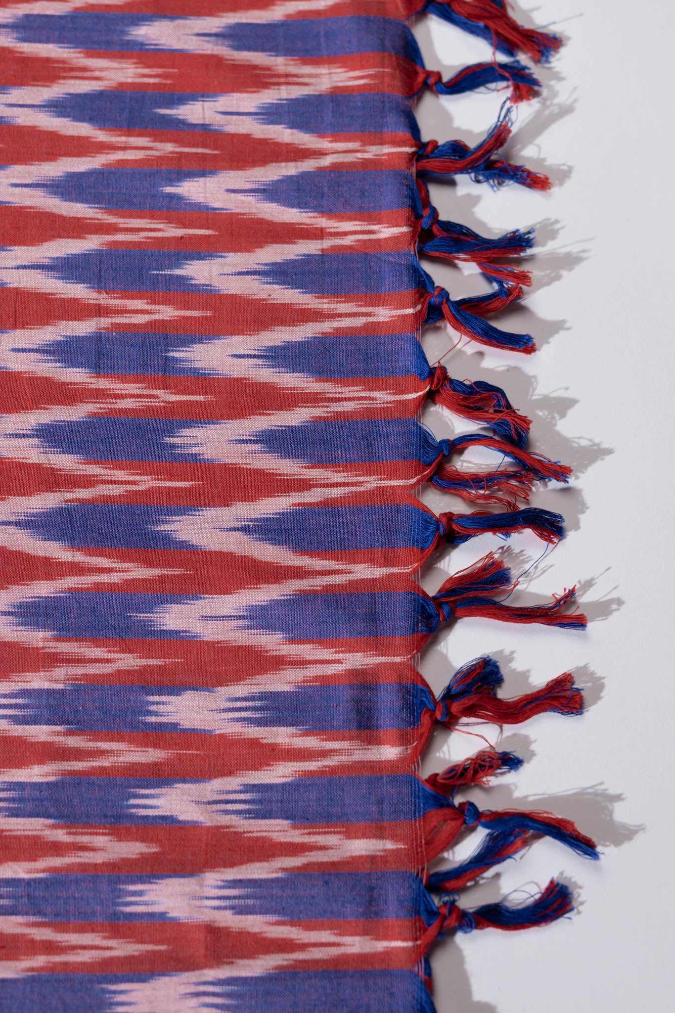 Pure Cotton Ikat Weaved 3 Piece Suit Piece - Blue/Red - Vastra Raag