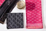 Maheshwari Silk 3 PC Suit Piece - Pink/Black - Vastra Raag