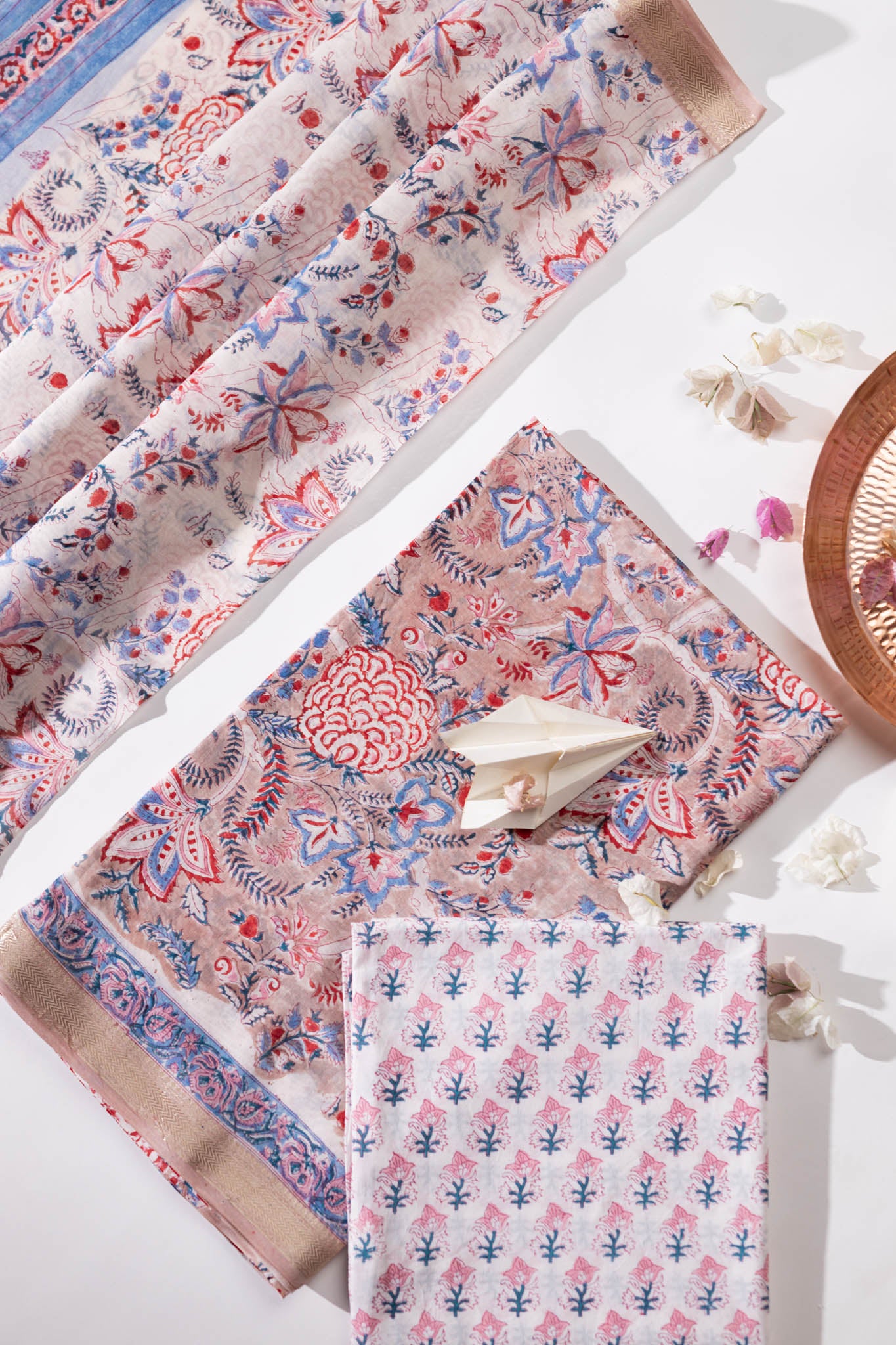 Maheshwari Silk 3 PC Suit Piece - Multicolor - Vastra Raag