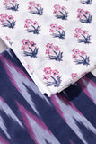 Pure Cotton Ikat Weaved Hand Block Printed 3 PC Suit with Kota Doria Dupatta - Indigo Blue - Vastra Raag