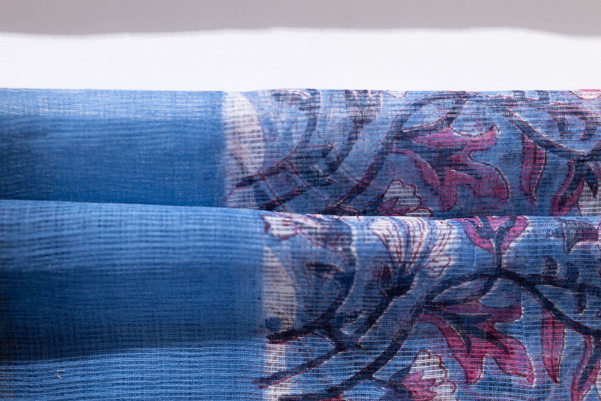Pure Cotton Ikat Weaved Hand Block Printed 3 PC Suit with Kota Doria Dupatta - Indigo Blue - Vastra Raag