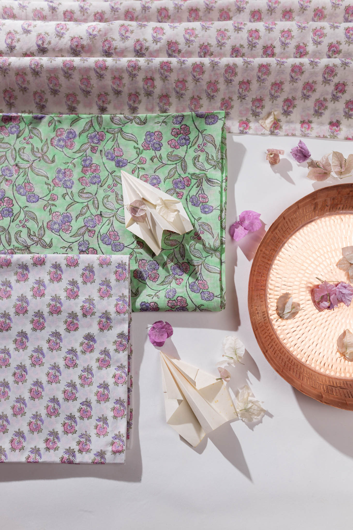 Pure Chanderi Silk Hand Block Printed 3 PC Suit - Green/Pink - Vastra Raag