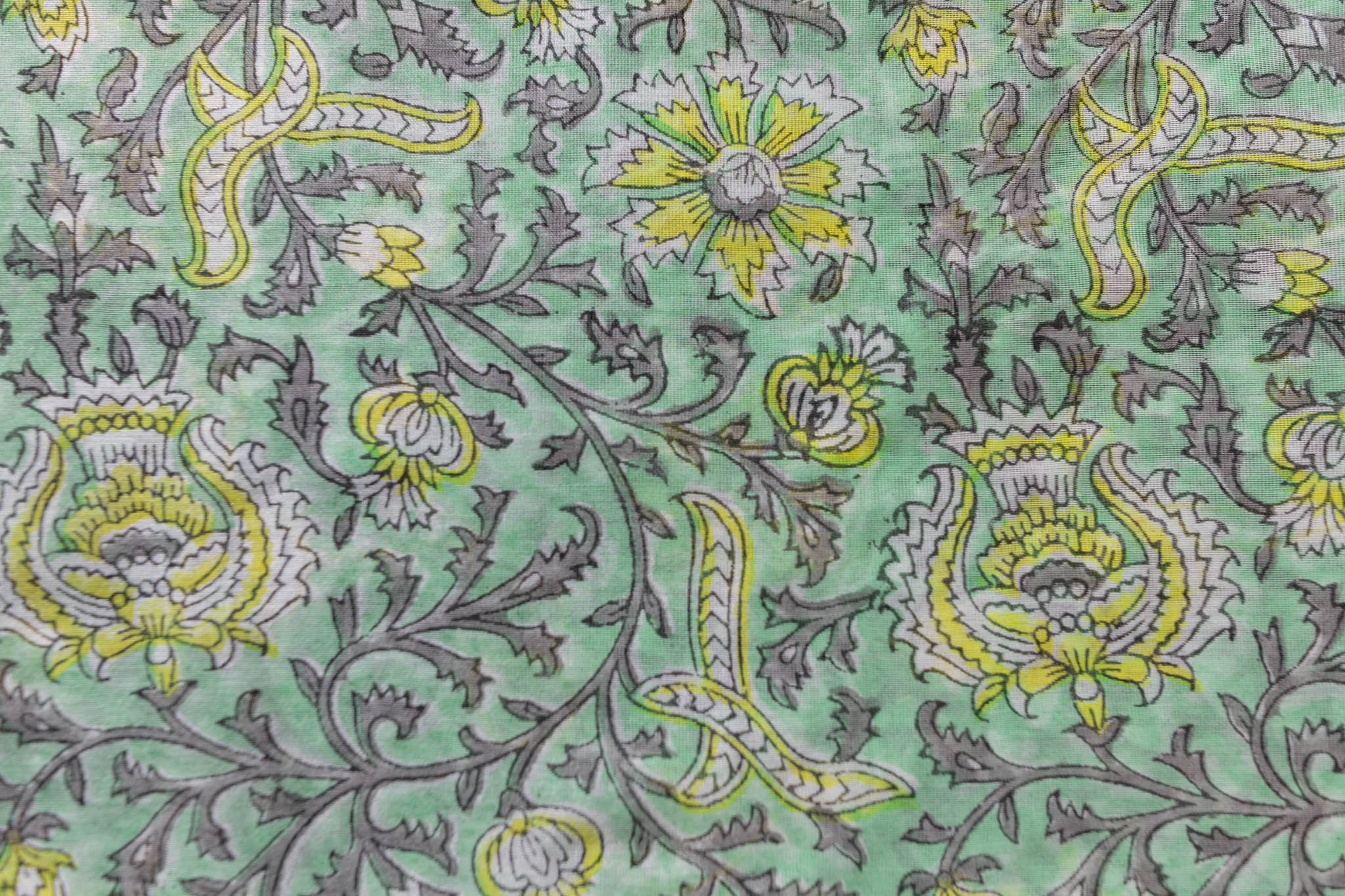 Pure Chanderi Silk Hand Block Printed 3 PC Suit - Green/Yellow - Vastra Raag